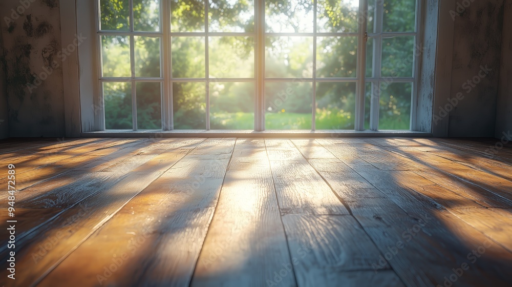 An empty room with bare walls and wooden floors lit by natural light from large windows, depicting the concept of renovation and potential for transformation. An empty room with bare walls and wooden floors lit by natural light from large windows, depicting the concept of renovation and potential for transformation.