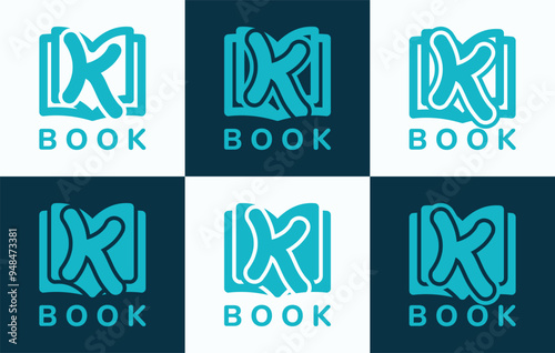 Set of letter K book logo. This logo combines letters and book shapes. Perfect for education, schools, tutoring and the likes.