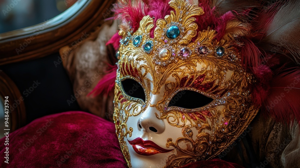 An exquisite masquerade mask adorned with jewels and intricate patterns, capturing the essence of elegance and mystery. An exquisite masquerade mask adorned with jewels and intricate patterns, capturing the essence of elegance and mystery.