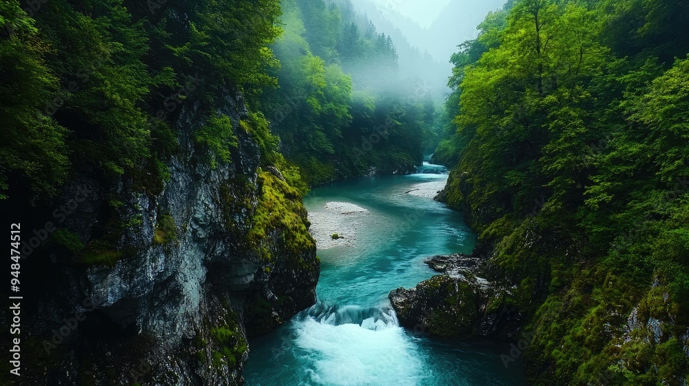 Vintgar Gorge's Natural Splendor: A breathtaking shot of the Radovna River flowing through Vintgar Gorge, showcasing the pristine beauty of Slovenia's nature. Vintgar Gorge's Natural Splendor: A breathtaking shot of the Radovna River flowing through Vintgar Gorge, showcasing the pristine beauty of Slovenia's nature.