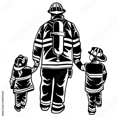 Firefighter | Father & Sons | 911 Emergency | Rescuer | Firefighter Family | Like Father Like Son | Fire Department | Fire Depot | Original Illustration | Vector and Clipart | Cutfile and Stencil