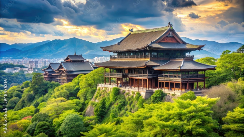 Iconic Kiyomizu-jo castle's majestic architecture and lush green surroundings evoke serenity in the heart of Kyoto's cultural heritage, Japan's historic palace of stunning beauty. Iconic Kiyomizu-jo castle's majestic architecture and lush green surroundings evoke serenity in the heart of Kyoto's cultural heritage, Japan's historic palace of stunning beauty.