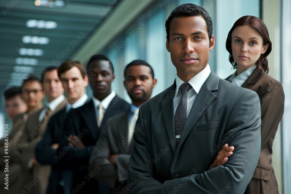 Corporate professionals in sleek business suits in a professional office environment. Corporate professionals in sleek business suits in a professional office environment.
