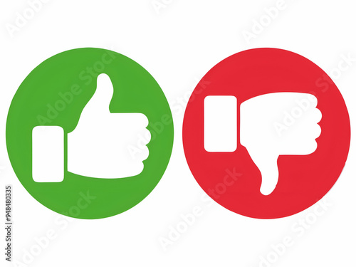 Thumb up and thumb down icons. Like and dislike signs.