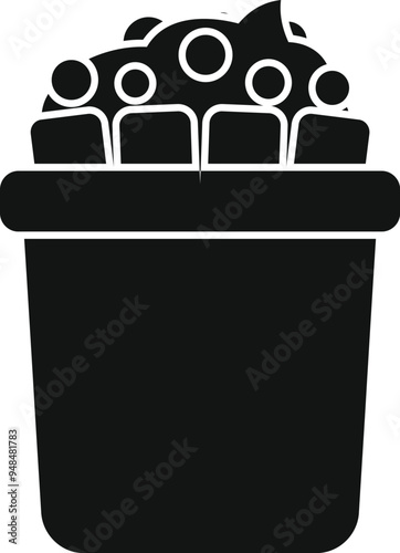 Black silhouette of a group of people being thrown away in a trash can, symbolizing a concept of disregard and disrespect