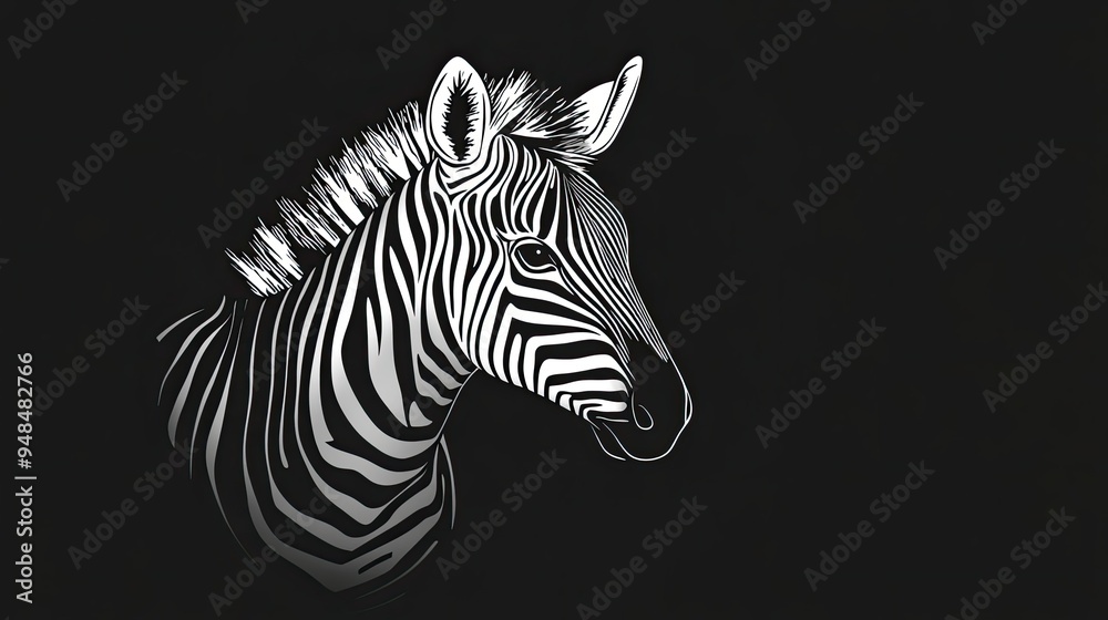 Black and White Zebra Head in Profile