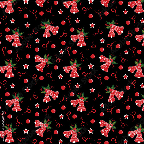 Christmas Bells seamless vector pattern