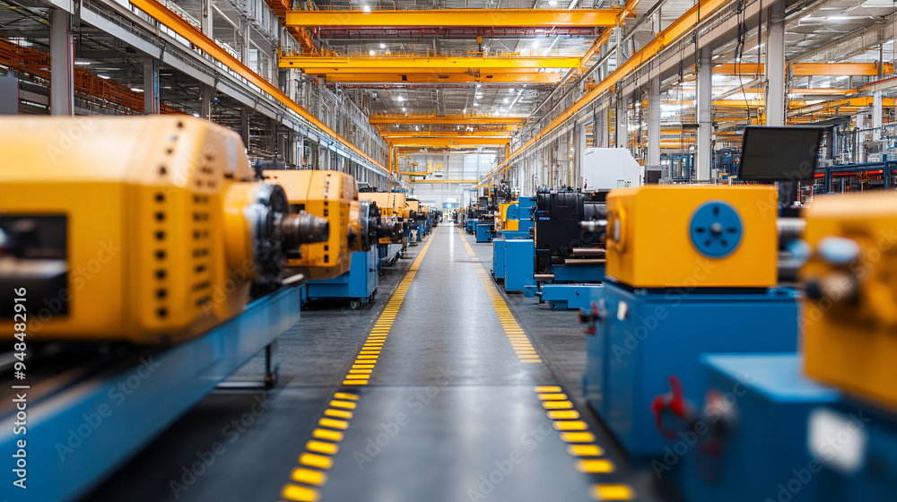 custom made wallpaper toronto digitalIndustrial Manufacturing Facility with Yellow Cranes and Machinery - Enhance Your Production Process Today!