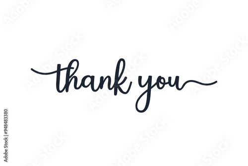 Thank You Text Hand Drawn Lettering Brush Calligraphy isolated on White Background. Flat Vector Design Template Element for Greeting Cards.