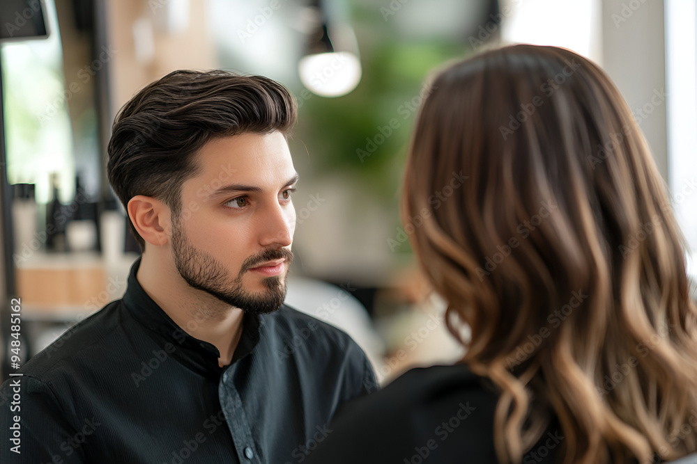 Focused conversation between a young man and a woman in a modern setting, showcasing attentive listening and personal interaction Focused conversation between a young man and a woman in a modern setting, showcasing attentive listening and personal interaction