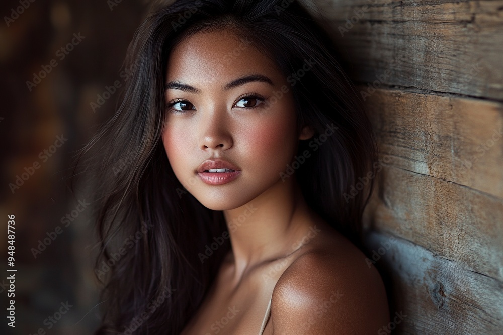 Close-up portrait of young Asian beautiful woman with K-beauty make up style and healthy and perfect skin. Facial and skin care concept for commercial advertising.generative ai Close-up portrait of young Asian beautiful woman with K-beauty make up style and healthy and perfect skin. Facial and skin care concept for commercial advertising.generative ai