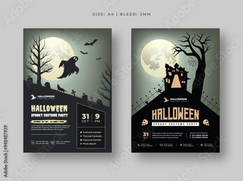 Halloween promotion flyer and invitations - scary elements and eerie night