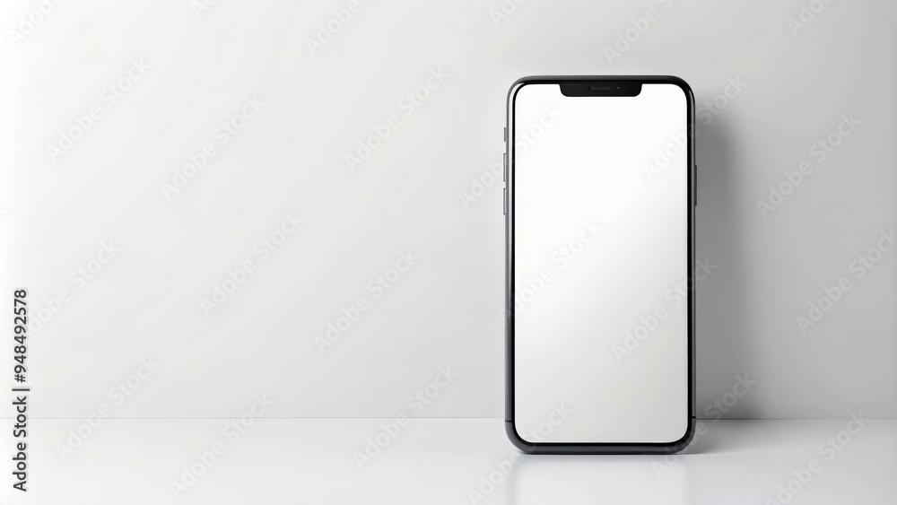 Smartphone mockup with white screen on white background, smartphone, mockup, white screen, blank, template, technology