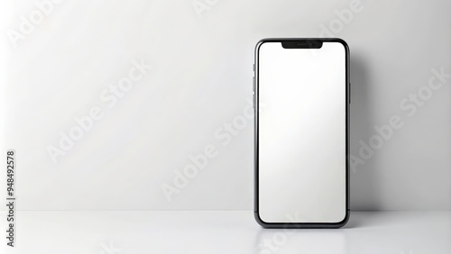 Smartphone mockup with white screen on white background, smartphone, mockup, white screen, blank, template, technology