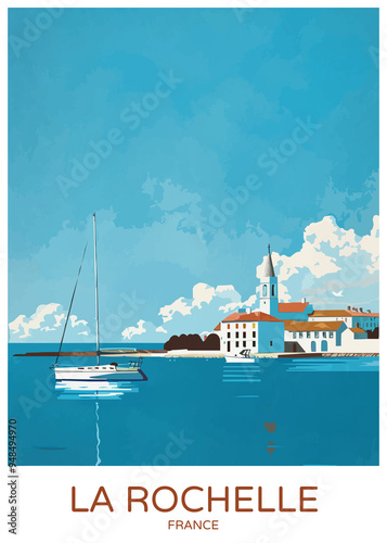 La Rochelle France Poster Illustration Travel Print Decor Gift Paper Canvas Wall Retro Art