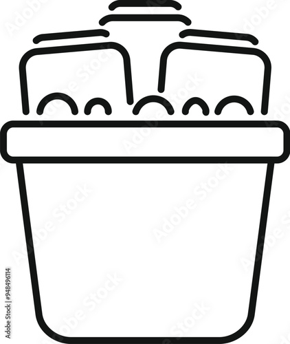 Line art icon of an office trash bin overflowing with crumpled paper, symbolizing rejected ideas or wasted resources