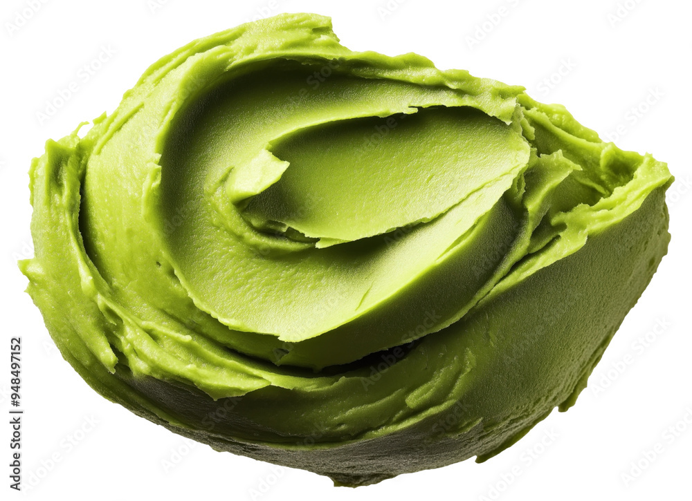 Fototapeta premium Close-up of a green matcha or avocado ice cream scoop isolated on a white background.