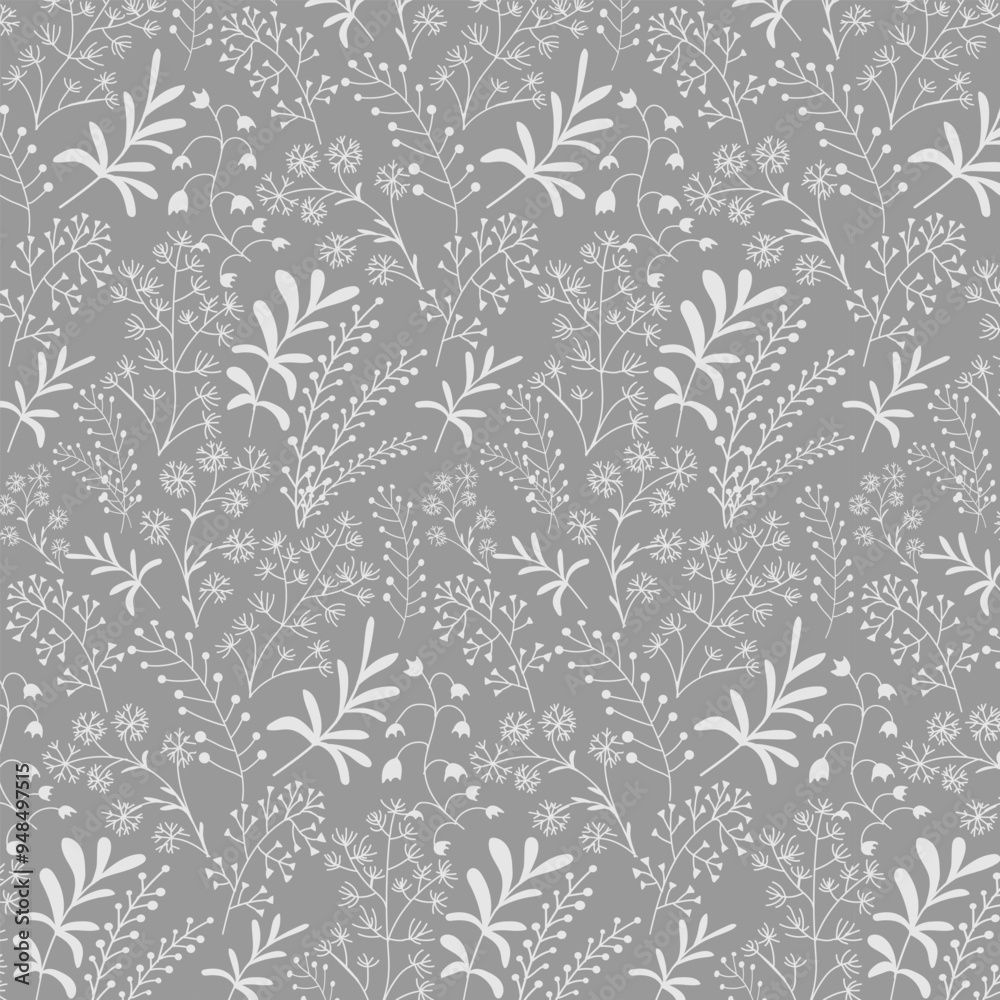 Obraz premium Floral abstract vector pattern.Vector seamless floral pattern on a gray background.