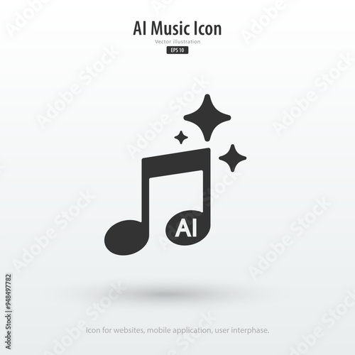 AI music icon. Artificial intelligence creates music concepts. Enter command text to generate musical ideas. Icon element for app, website and interphase. Vector illustration.