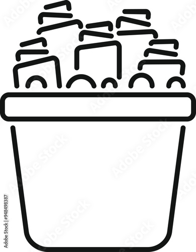 This simple vector illustration depicts a trash bin overflowing with paper, symbolizing inefficient document management and excessive waste