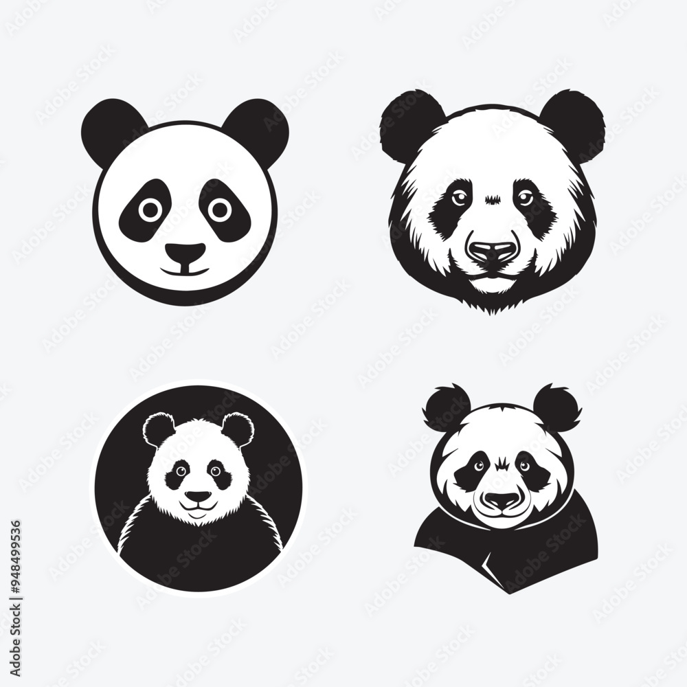 Panda Icon Collection, A Variety of Stylized Panda Faces