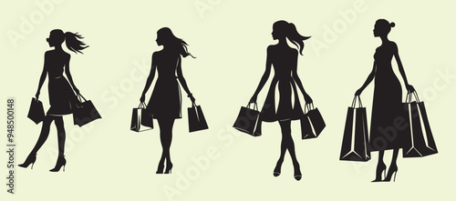 Silhouette of Fashionable Women with Shopping Bags