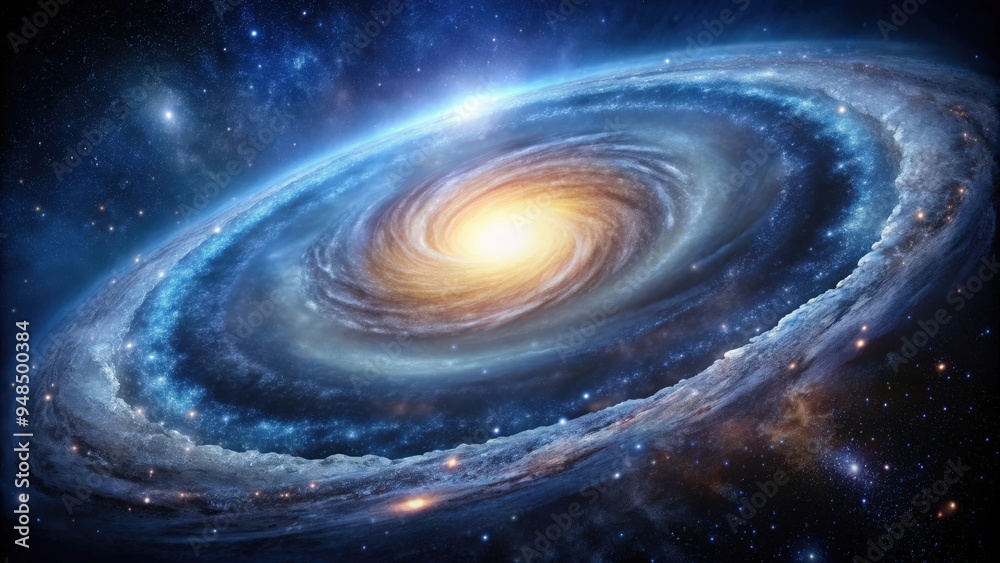 of universe with a spiral spinning galaxy at the center, galaxy, spiral, universe, space, stars, cosmos, astronomy