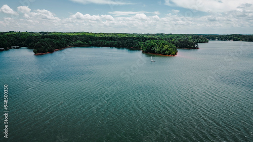 Drone shot of Sail Boat on the Lake