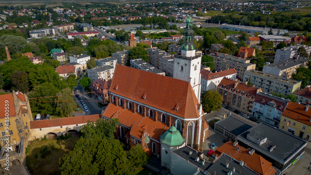 Obraz premium Aerial view of the Basilica in Oleśnica, Poland