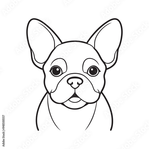 French bulldog black and white hand drawn cartoon portrait. Funny cute bulldog puppy face. Dogs, pets themed design element, icon, logo. stock illustration