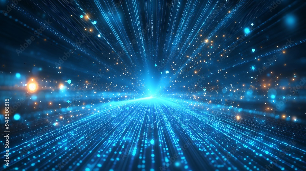 Abstract blue digital light rays and particles forming a dynamic futuristic background. Suitable for technology, innovation and science themes. Abstract blue digital light rays and particles forming a dynamic futuristic background. Suitable for technology, innovation and science themes.