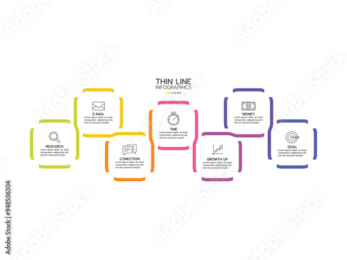 Infographic template. Concept 7 steps or options with marketing icons.