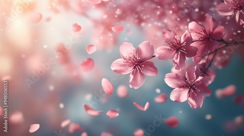 A floating of cherry blossom petals background.