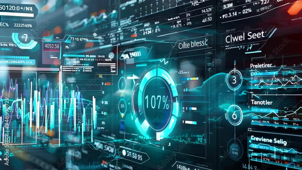 a sleek, futuristic dashboard brimming with data visualizations and metrics. a sleek, futuristic dashboard brimming with data visualizations and metrics.