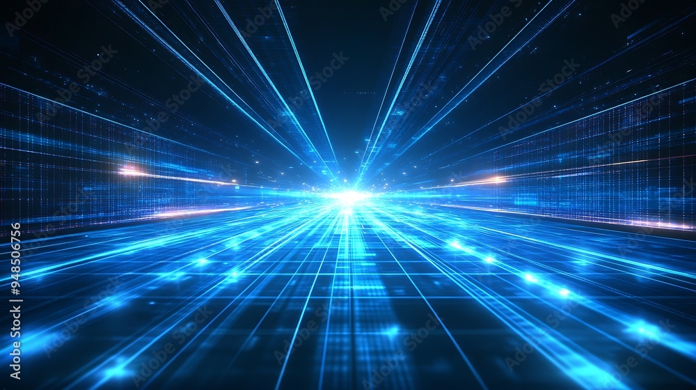 Abstract digital background with bright blue light rays and data lines, representing technology, speed, and futuristic concepts. Abstract digital background with bright blue light rays and data lines, representing technology, speed, and futuristic concepts.