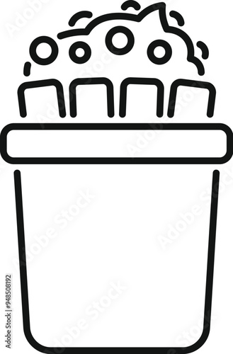 Line art vector icon of a group of office workers being thrown away in the trash can, symbolizing job cuts and layoffs