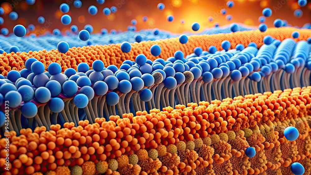 Microscopic view of a cell membrane, a thin semi-permeable lipid ...