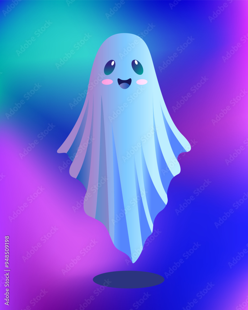 Cute little ghost with big eyes and smile, covered with a white sheet, Halloween design Cute little ghost with big eyes and smile, covered with a white sheet, Halloween design