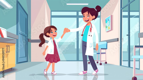 doctor and patient in hospital, doctor giving high five to young patient