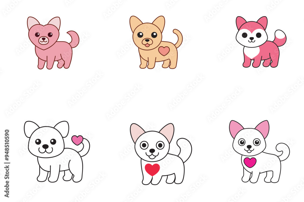 Cute Kawaii Valentine dog Line Art in white background
Cute Kawaii Valentine dog Line Art in white background