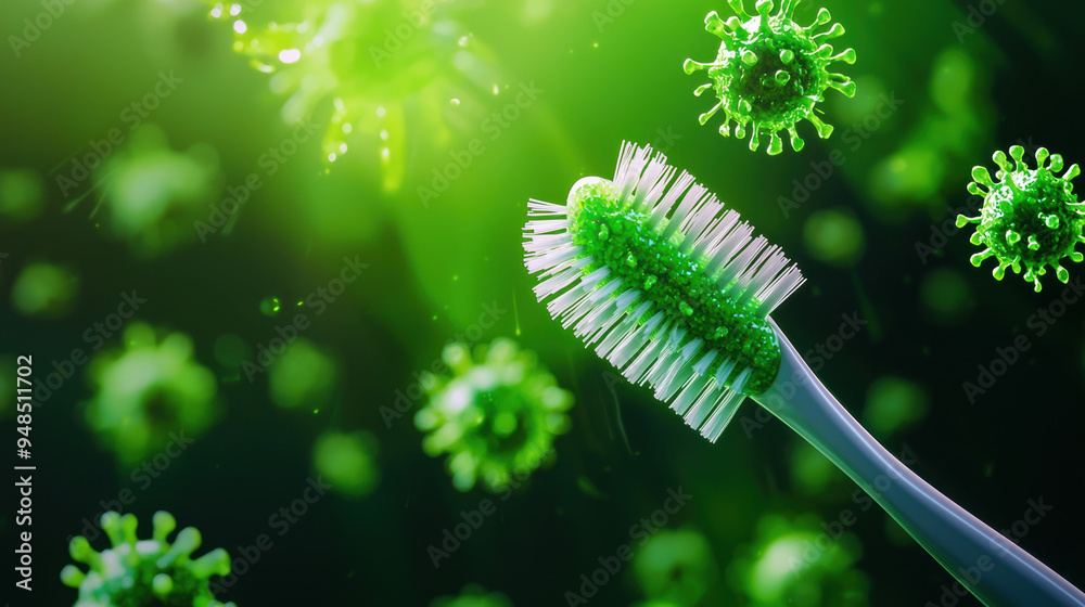 Fototapeta premium Bacteria on a bathroom toothbrush holder, germs, bathroom, illustrating personal hygiene risks