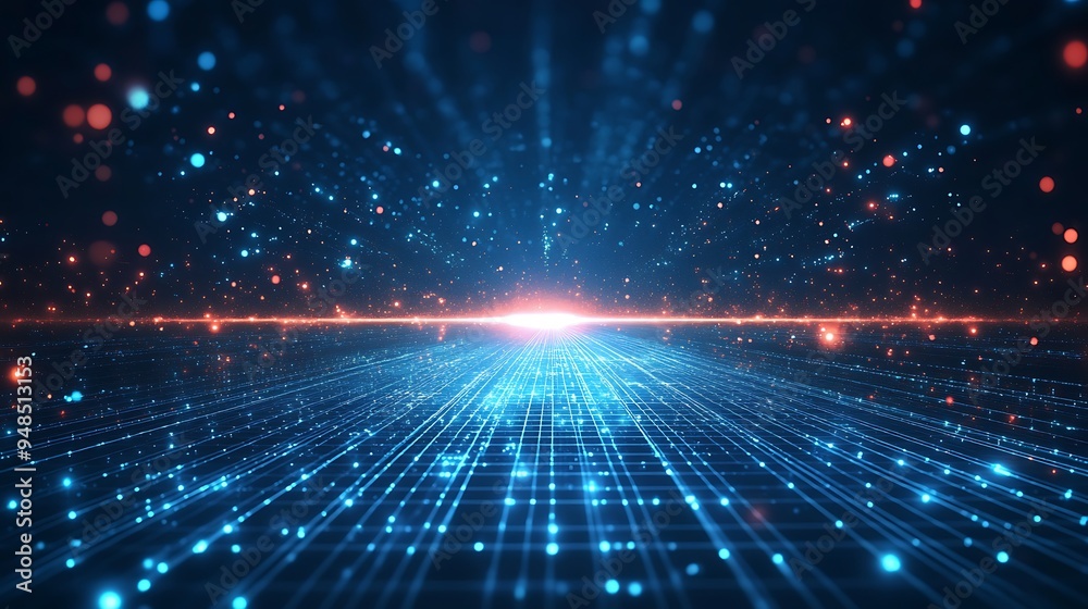 Fototapeta premium Futuristic data visualization, abstract digital background with glowing lines and particles, representing technology and innovation.