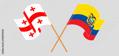 Crossed and waving flags of Georgia and Republic of Ecuador
