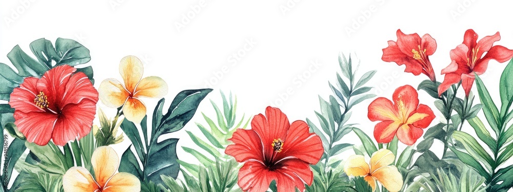 Obraz premium Watercolor illustration of beautiful flowers and plants