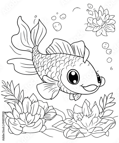 Wallpaper Mural Fish  cartoon coloring page for kids - coloring book Torontodigital.ca
