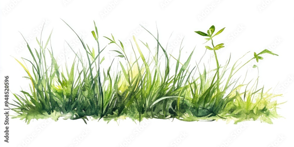 Obraz premium Watercolor illustration of lush green grass