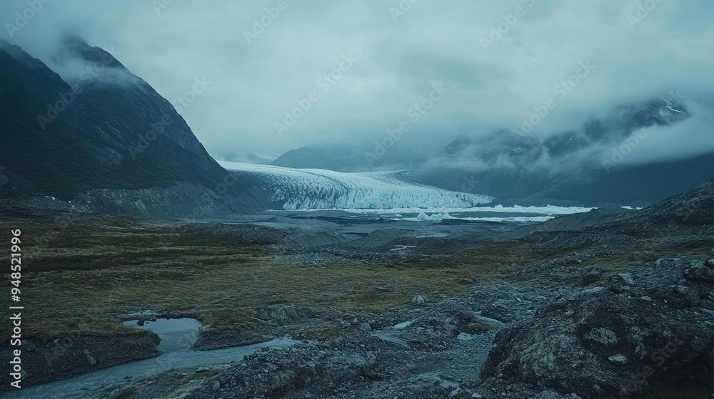 Fototapeta premium A panoramic view of the Alaskan wilderness with glaciers and rugged terrain. No people, copy space.