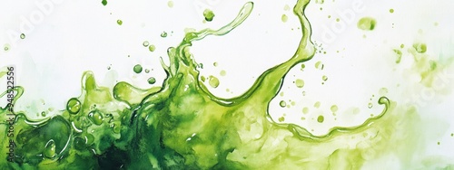 Watercolor illustration of green liquid splashing and falling through the air