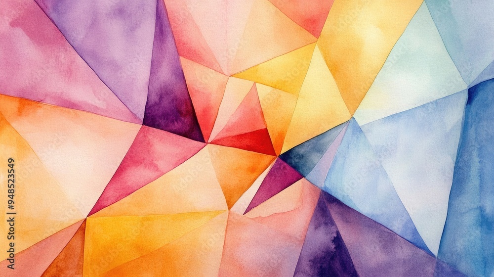 Fototapeta premium Watercolor illustration of an abstract background featuring a multicolor geometric polygonal design
