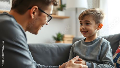 Young Boy Talking With Counselor At Home isolated with white highlights, png photo